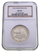 1936 50C Wisconsin Commémoratif Demi Dollar NGC MS-64 - $262.33