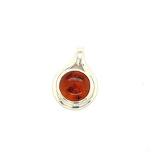 Vintage Signed 925 Sterling GSJ Cabochon Baltic Cognac Amber Stone Drop Pendant - £30.07 GBP