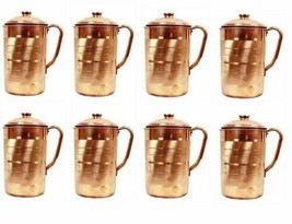 Pure Handmade Copper Water Pitcher Ayurveda Yoga Health Benefits Set 8 X 1500ml - £102.44 GBP