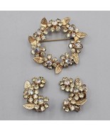 Vtg Weiss Brooch Earring Set Clip On Aurora Borealis Crystal Wreath Signed - $95.78 CAD