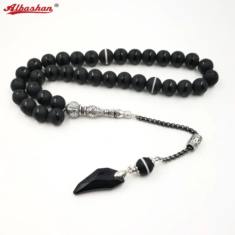 Crystal Tasbih and agates tassel Popular style Black Crystal Muslim prayer beads - £33.73 GBP