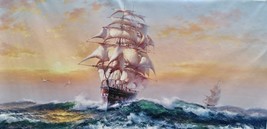 The Sailing Boat Breaking Through the Wind and Waves Handmade Oil Painting  - $700.00+