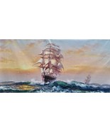 The Sailing Boat Breaking Through the Wind and Waves Handmade Oil Painting  - £553.11 GBP+
