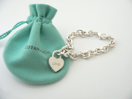 Tiffany &amp; Co Silver LOVE Heart Bracelet Bangle Padlock Charm 7.75 Inch Gift Love - £398.07 GBP