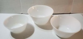 Vintage White Federal Milk Glass 3Pc Nesting Mixing Bowls Ovenware Doubl... - $60.43