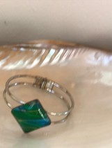 Estate Split SIlvertone Tubular Wire with Blue Green Fused Glass Tipped Square  - £8.21 GBP