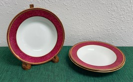 Set of 3 Wedgwood Bone China SWINBURNE RUBY Rim Soup Bowls Made in England - £156.61 GBP