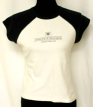 University Of Wollongong T-SHIRT Sz 10/12 Short Sleeve Navy &amp; White Jersey Woman - £7.37 GBP