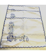 Vintage cloth placemats white with embroidered blue floral and scalloped... - $24.70