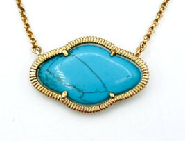 Gold Tone Faux Turquoise Elongated Clover Necklace - £15.79 GBP