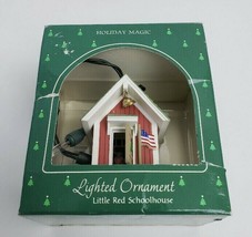 Vtg Hallmark Holiday Magic Little Red School House Lighted Ornament Open Door - £31.71 GBP