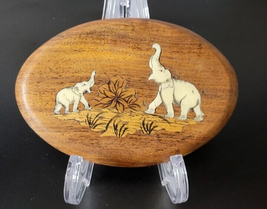 Elephant Wooden Inlay Wall Hanging Wood Art Plaque Handcrafted Carved 6&quot; x 4&quot; - £10.12 GBP