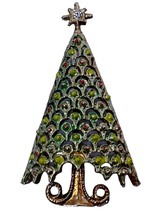 Christmas Tree Vintage Brooch Pin Rhinestones Green Wash Stacked Fan Design - £15.94 GBP