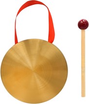 A 5&#39;9&quot; Gold Brass Round Gong For Home Décor, Complete With A, And Wall H... - $35.37