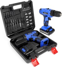 Portable Power Drill Set with 37PCS Drill Bit,21V Cordless Drill Driver, Blue - £29.25 GBP