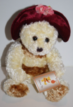 Shalom Toy Teddy Bear Plush Stuffed 9" Cream Tan Stripe Burgundy Hat Vtg... - $10.40