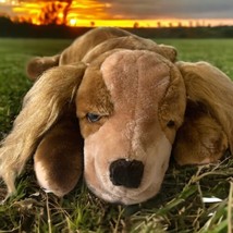 Vintage Walmart Cocker Spaniel Dog Plush Stud Brown Collar Laying Flat 22&quot; Puppy - £39.52 GBP