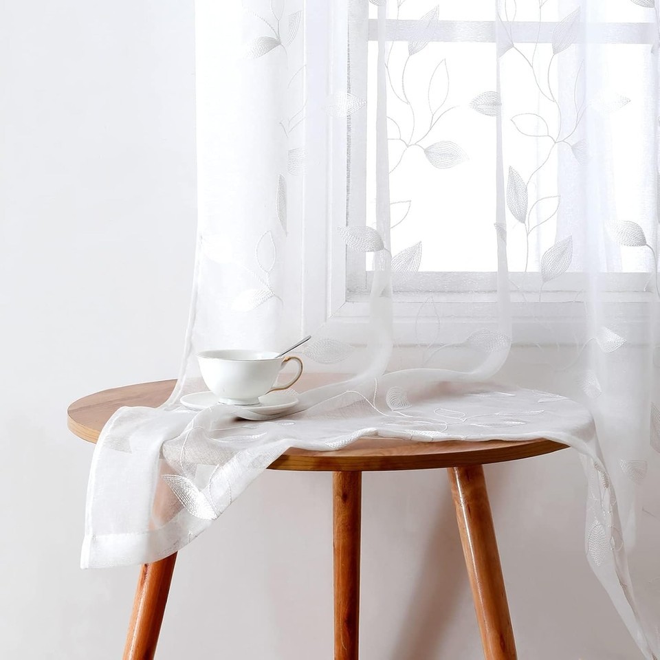 HOMEIDEAS White Sheer Curtains 52 52&quot;W x 63&quot;L (Pack of 2), 4-white - $41.15