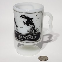 VTG 1980 Sea World 8 oz Footed Milk Glass Mug Shamu Killer Whale Dolphins USA - £9.35 GBP