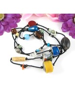 GLASS &amp; STONE BEADED Vintage Necklace Metal Plastic Beads Back Seedbeads... - $27.71