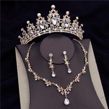 Gorgeous Red Crystal Bridal Jewelry Sets for Women Fashion Tiara Crown Bride Nec - £27.31 GBP