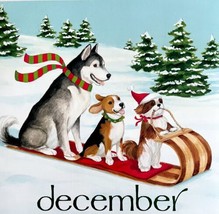 Dogs Sledding In December Dog Days Poster Calendar 14 x 11&quot; Art Leigh DW... - £23.88 GBP