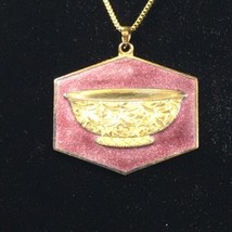 Vintage 1970 Peking Jewelry Enamel Chinese Dynasty Bowl Necklace Pendant Signed - £28.24 GBP