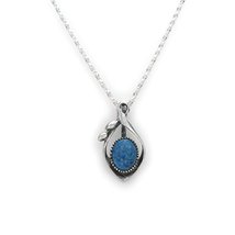 Sterling Silver and Stone Elliptical Drop Pendant Necklace, Denim Lapis,... - $19.99