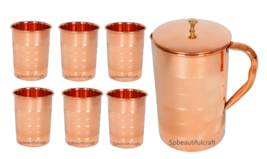 Handmade Copper Water Pitcher Jug Health Benefits 6 Drinking Tumbler Glass 300ML - £47.41 GBP