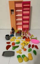 Vintage Barbie 1980s ARCO Pink Kitchen Refrigerator All Shelves &amp; Food Drink Lot - £18.73 GBP