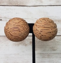 Vintage Clip On Earrings - Brown/Tan Ridged Circle Large 1 &amp; 3/8&quot; - £11.80 GBP