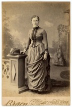 Antique Circa 1880s Cabinet Card Bracy Beautiful Woman Dress Hat Wells River, VT - £7.41 GBP