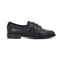 New Flats Fashion Round Toe Black Gray Genuine Leather Shoes Woman Buckle High Q - £80.74 GBP