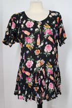 Vtg 80s American Angel M Champagne Rose Floral Rayon Fit Flare Tunic Top - £22.35 GBP