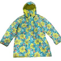 Hanna Andersson Kids Flower Print Hooded Jacket Size 140 Quilted Lime In... - $43.20