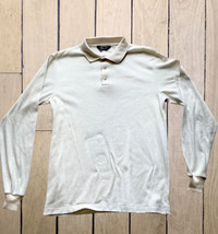 Retro Cool: Dee Cee Men&#39;s Long Sleeve Snap Polo Shirt Sz L Cream USA 90&#39;s Y2K - £9.23 GBP