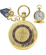 Pocket Watch Gold Color 47 mm for Men Religious Cross Jesus Fish Cover o... - $50.59 CAD