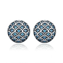 Sea Waves Stud Earrings Authentic Sterling Silver 925 With Cubic Zirconia - £13.90 GBP