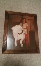 VTG Wood Framed Large Photograph Woman on Carousel Horse 23.5x19.5 - £39.95 GBP