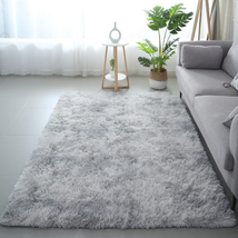 YUFANUHO Ultra Soft Grey Area Rugs 4X6Ft Tie-Dyed Grey Shag Rugs for Living Room - £28.10 GBP