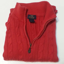 Brooks Brothers Men Size M Cable-Knit Red Sweater Zip Neck Style  - £32.40 GBP