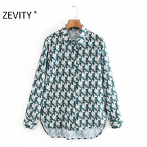 Zevity New Women Sweet Dogs Print Casual Smock Blouse Female Turn Down Collar Ch - £40.51 GBP