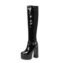 INS Brand Luxury Designer Platform Block High Heels Patent Leather Knee Boots Ca - £54.93 GBP
