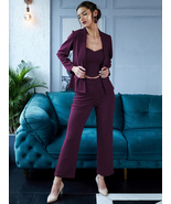 Wine Color Jacket Top and Trouser Co Ord Set in Lycra for Office and Par... - £25.01 GBP
