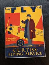 Ande Rooney Curtiss Flying Service Anywhere Any Time Porcelain Sign 10 x 13 - $87.97 CAD