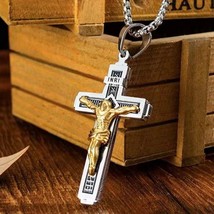 Men&#39;s Jesus Christ Crucifix Cross Pendant Necklace Catholic Jewelry Chain 24&quot; - £9.45 GBP