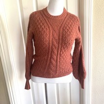 New Cable Knit Balloon Sleeve LOVE FIRE Nordstrom Rust Chunky Soft Pullover - £15.50 GBP
