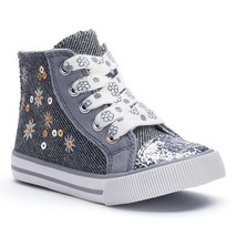 Jumping Beans Toddler Girls&#39; Sequin High-Top Sneakers Gray Canvas Laces sz 5 new - £15.65 GBP