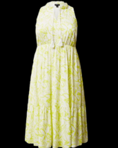 Torrid Plus Size 3X Lime White Floral Tiered Sleeveless Midi Dress, Pockets - £35.50 GBP