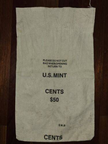 U.S. Mint Cents $50 Canvas Money Coin Bag Vintage-S.W.B CENTS  - $18.70